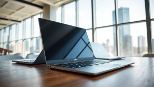 Visualiza laptops dell en un entorno profesional, destacando su elegancia y rendimiento.