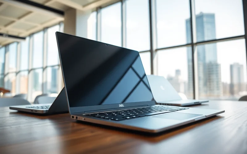 Visualiza laptops dell en un entorno profesional, destacando su elegancia y rendimiento.