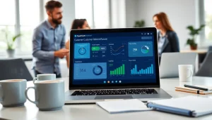 Engaging analytics on customer retention software displayed on a laptop.