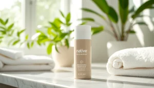Promote native deodorant showcased elegantly in a skincare setting with natural light.