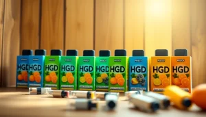 Hqd pods in bunten Verpackungen, die verschiedene Geschmäcker präsentieren und frisch wirken.