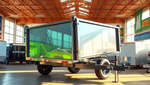 Browse a premium dump trailer for sale near me in a bright dealership setting featuring diverse models.